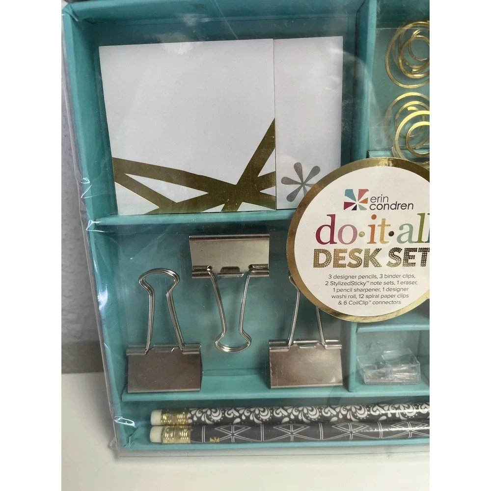 Erin Condren Do It All Desk‎ Set Pencils Clips Note Eraser Coil Clip Accessories